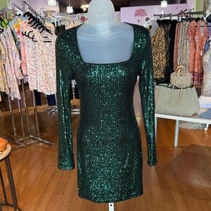 Bear Dance Sparkling Green Long Sleeve Dress